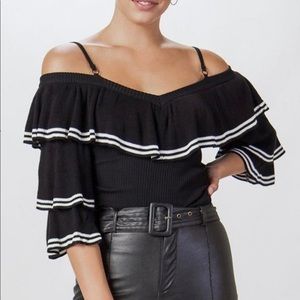 Black and white off the shoulder sweater